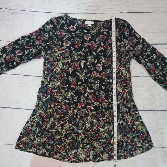 J.Jill Size XS Floral Peplum Hem Long Sleeve Tunic Top 100% Rayon Office - Picture 6 of 10